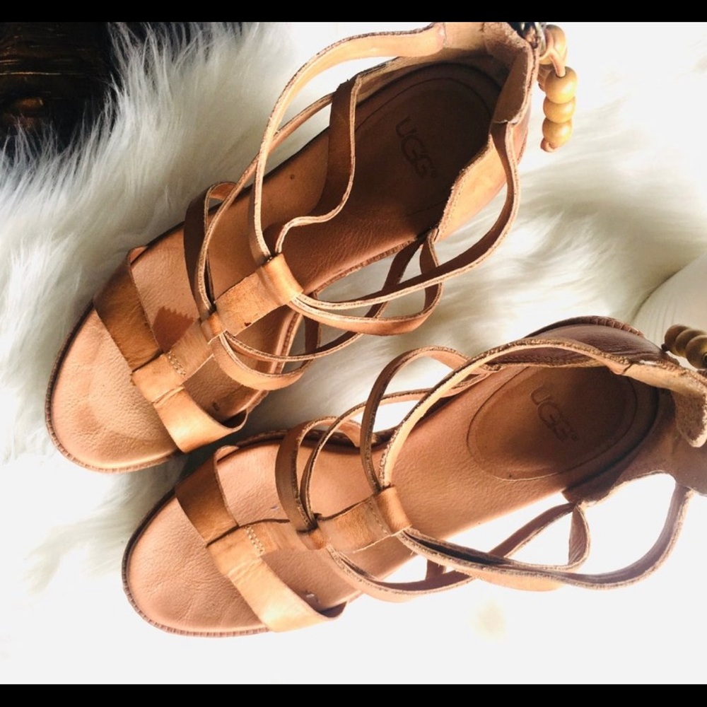 UGG Salima Brown Wooden Platform Sandals 8 EUC - Picture 4 of 6